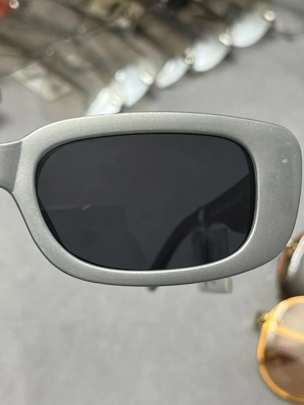 AIRE Ceres Rectangular Sunglasses Matte Silver Gray Frame Black Lenses NWT